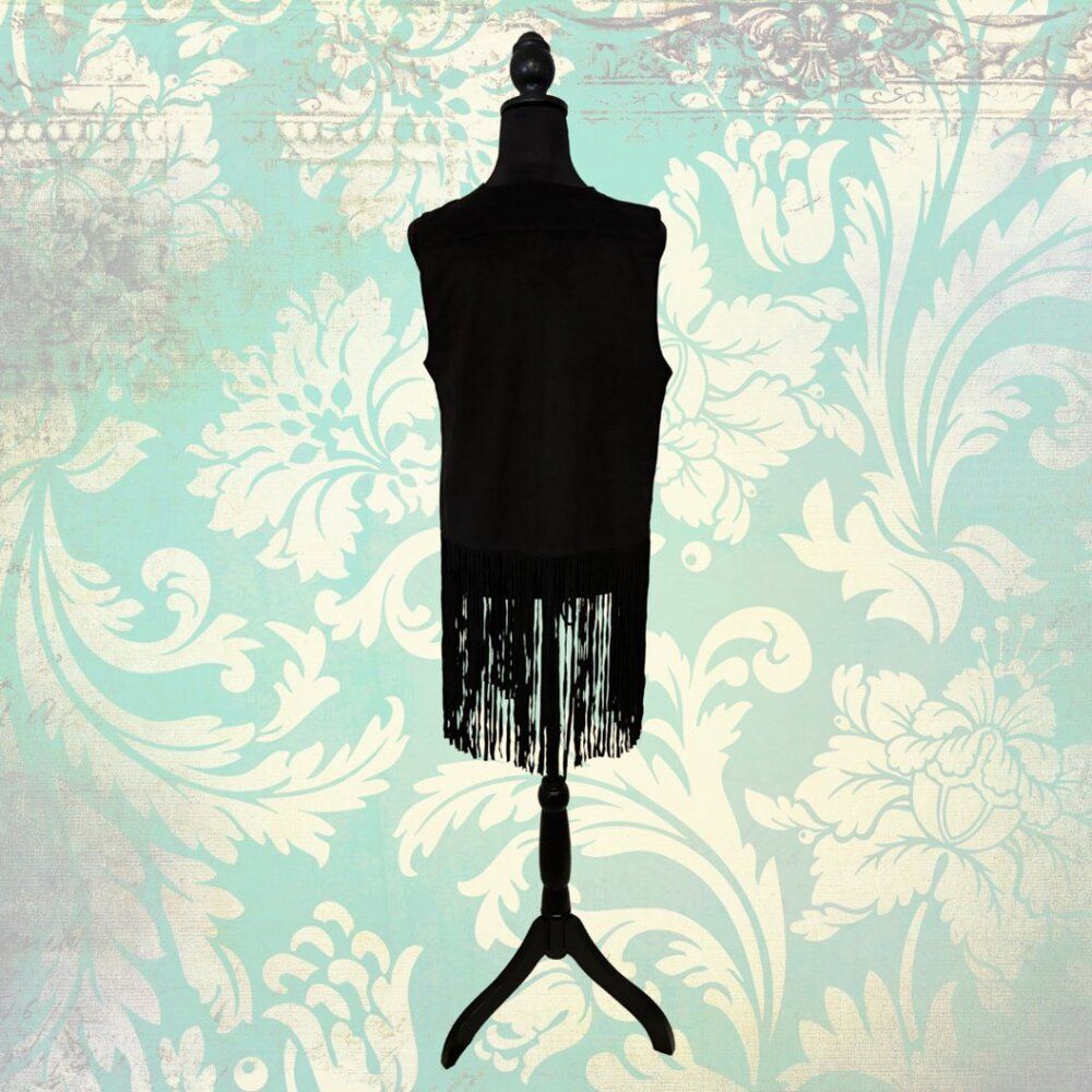 Cato Black Microsuede Fringe Vest Women's Size Medium